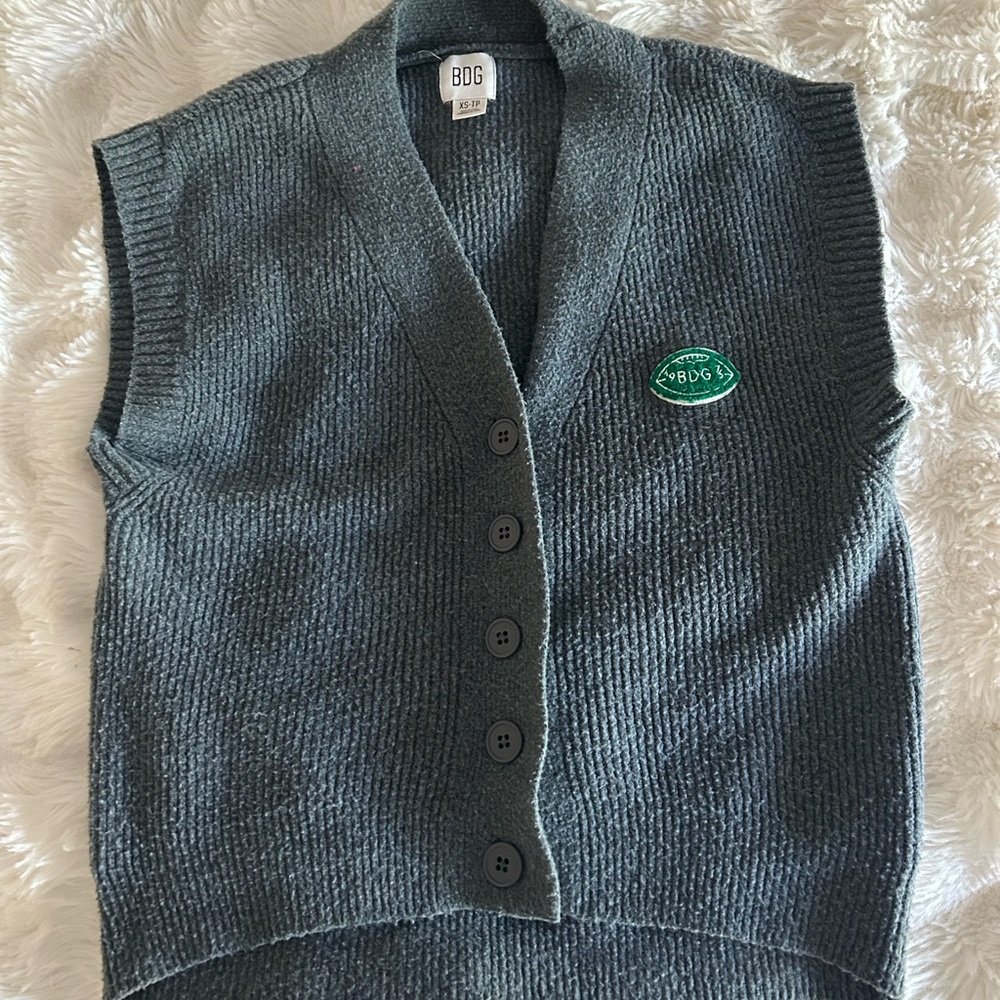BDG Charcoal Knit Vest with Green Patch
